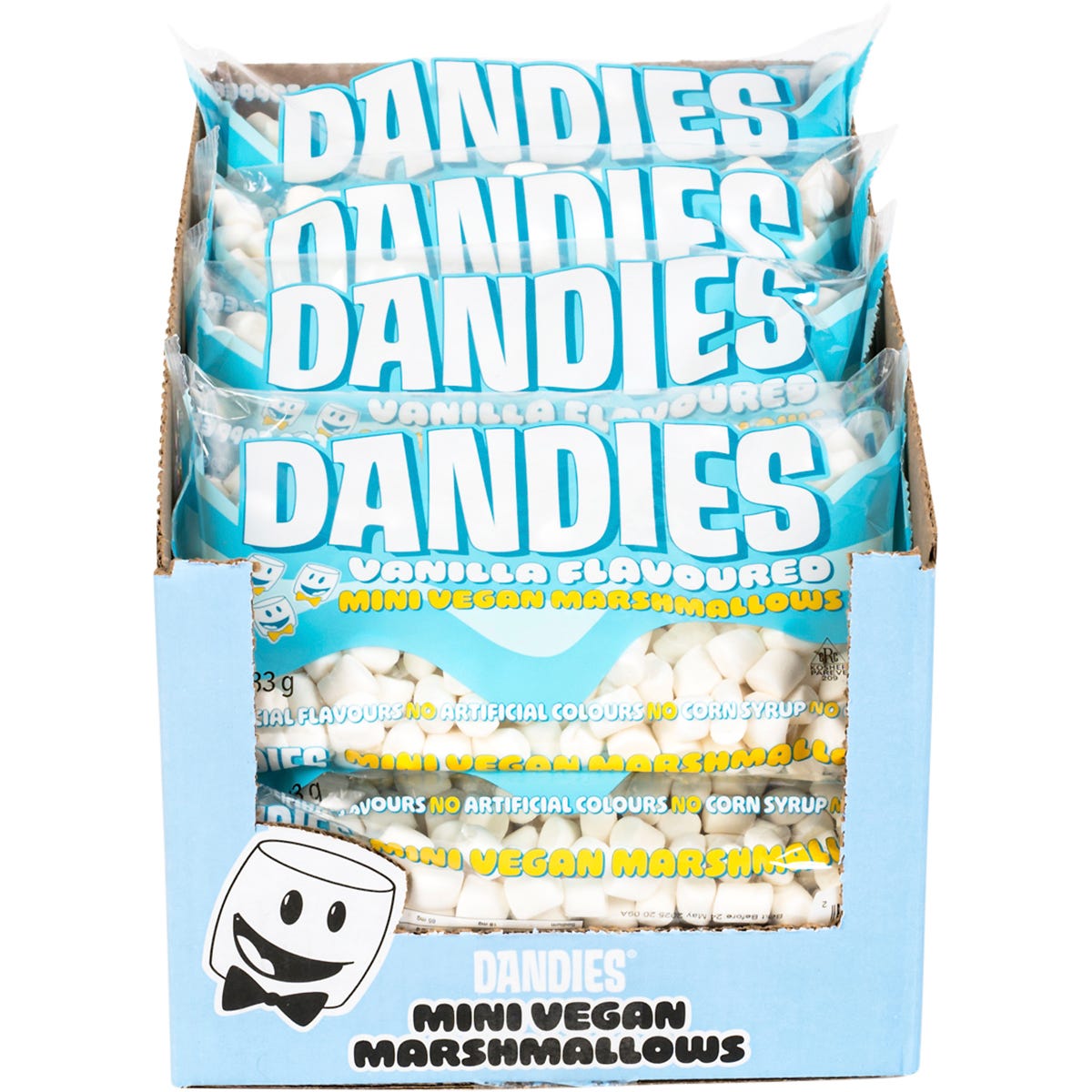Close-up of small, white, vegan vanilla mini marshmallows on a clean white background.
