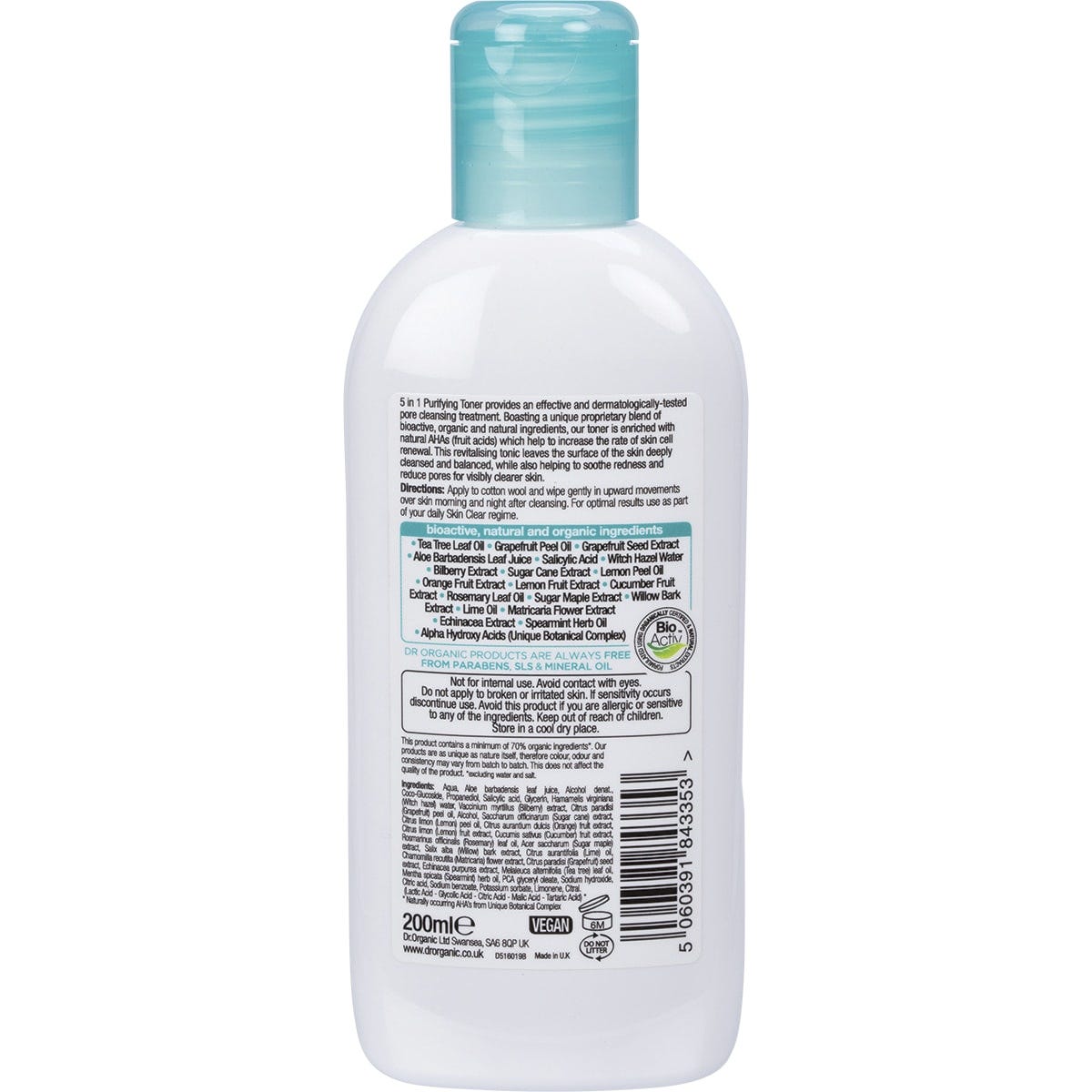Dr Organic Purifying Toner Skin Clear Organic Tea Tree 200ml Payless 4 Organics