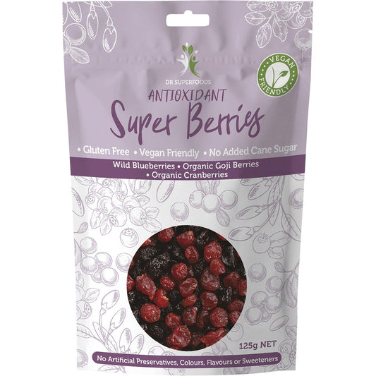 Dr Superfoods Dried Antioxidant Super Berries(Blueberries, Goji & Cranberries) 125g Payless 4 Organics