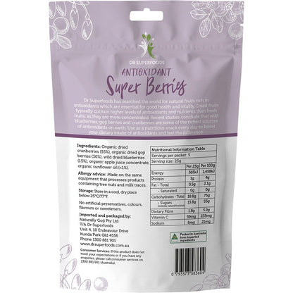 Dr Superfoods Dried Antioxidant Super Berries(Blueberries, Goji & Cranberries) 125g Payless 4 Organics
