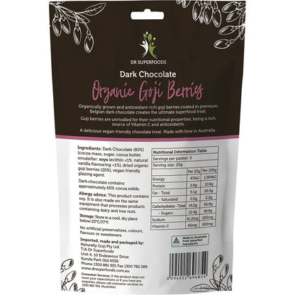 Dr Superfoods Goji Berries Organic Dark Chocolate 125g Payless 4 Organics