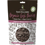 125g bag of Dr Superfoods Organic Dark Chocolate Goji Berries with a red and brown label on a white background.