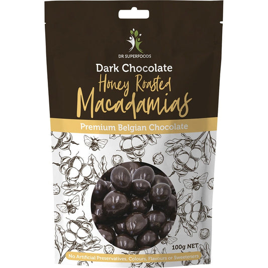 Dr Superfoods Honey Roasted Macadamias Dark Chocolate 100g Payless 4 Organics