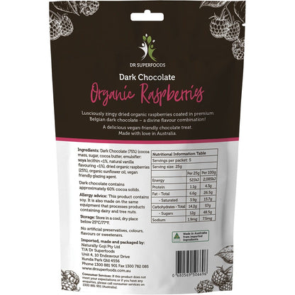 Dr Superfoods Raspberries Organic Dark Chocolate 125g Payless 4 Organics
