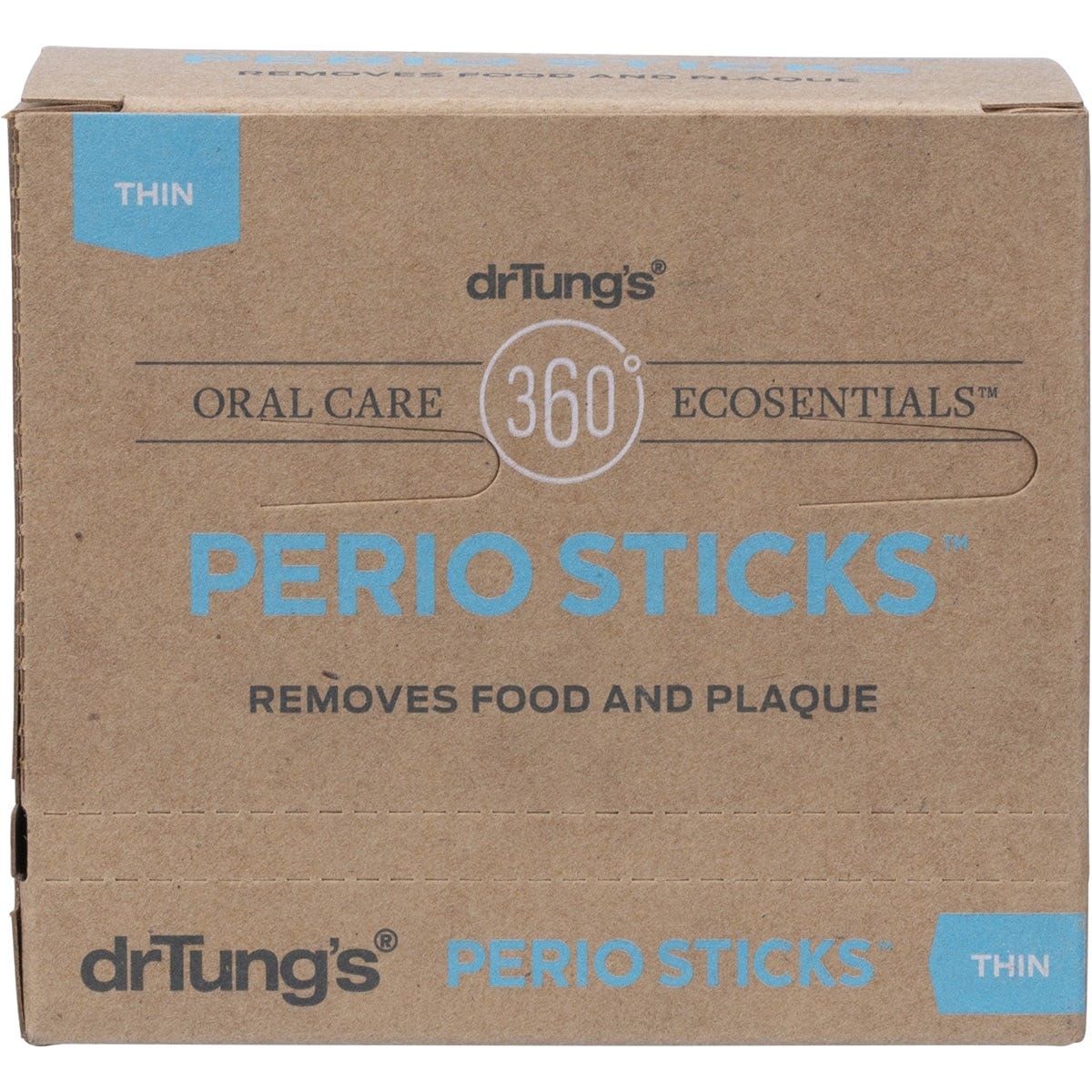 Six small boxes of Dr. Tung's Thin Perio Sticks arranged in a 2x3 grid on a white background.