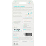 Stainless steel Dr. Tung's tongue cleaner with a U-shaped design and blue handles on a white background.