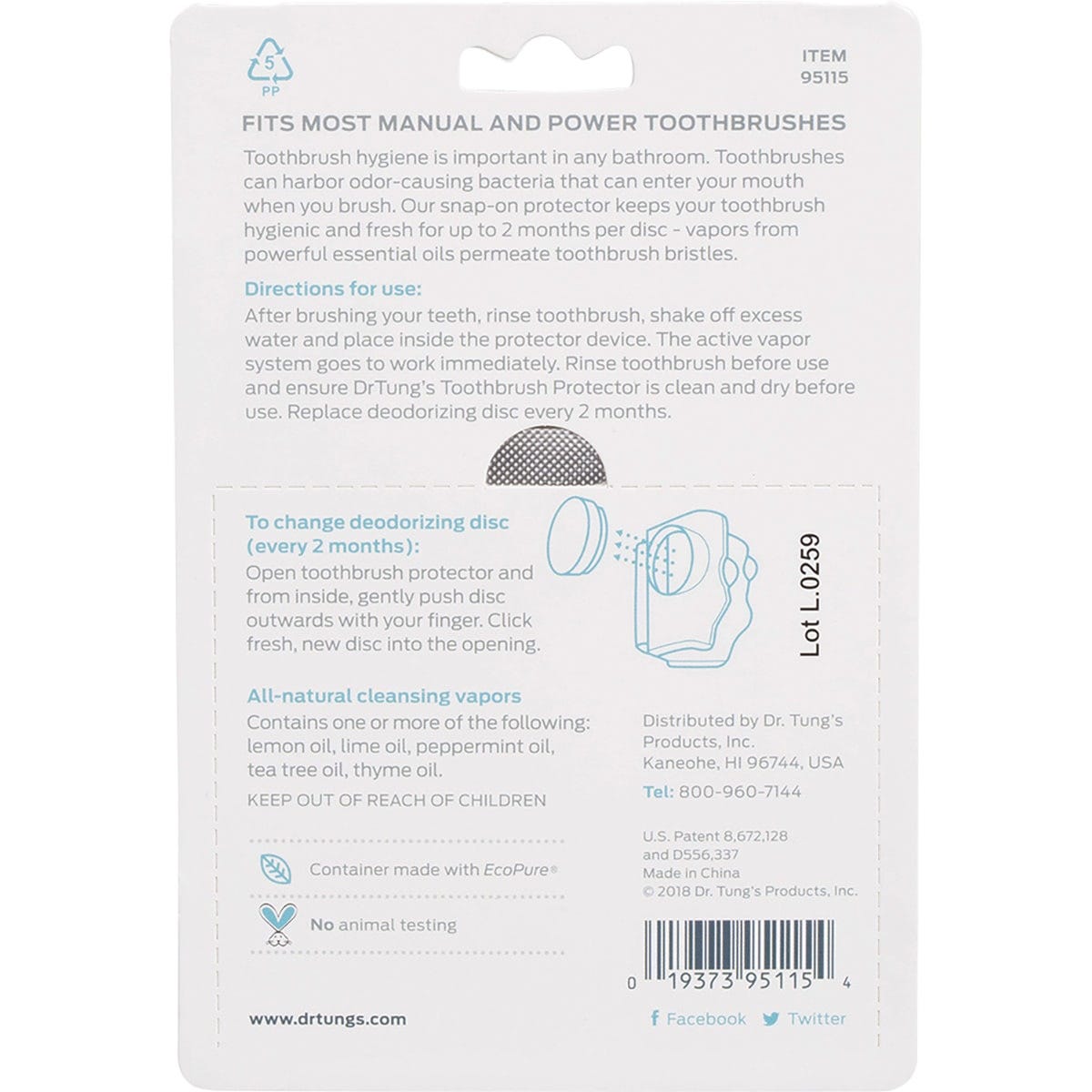 Dr Tung's Toothbrush Protection with 2 Refills (Colour May Vary) 2 Pack Payless 4 Organics