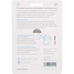Two blue and green Dr Tung's snap-on toothbrush protectors with two white refill discs on a white background.