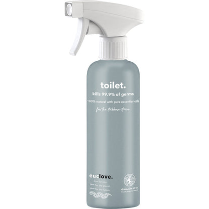 Euclove Toilet Cleaner 500ml white bottle with a green label and unique nozzle for cleaning under the rim.