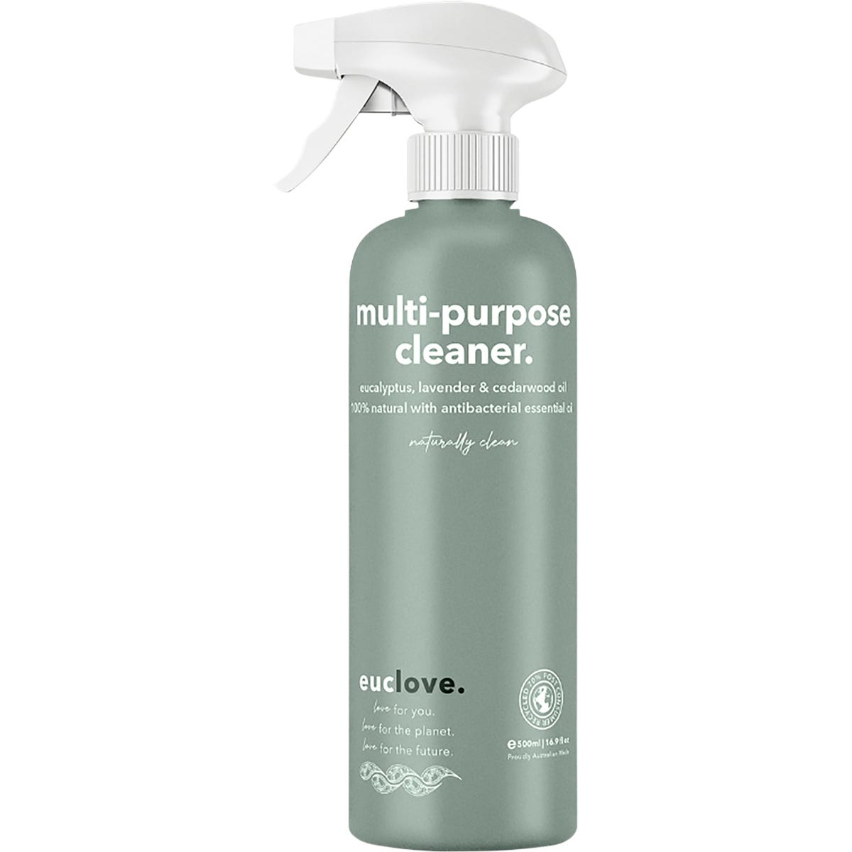 500ml spray bottle of Euclove Multi-Purpose Cleaner with Eucalyptus and Himalayan Cedarwood on a white background.