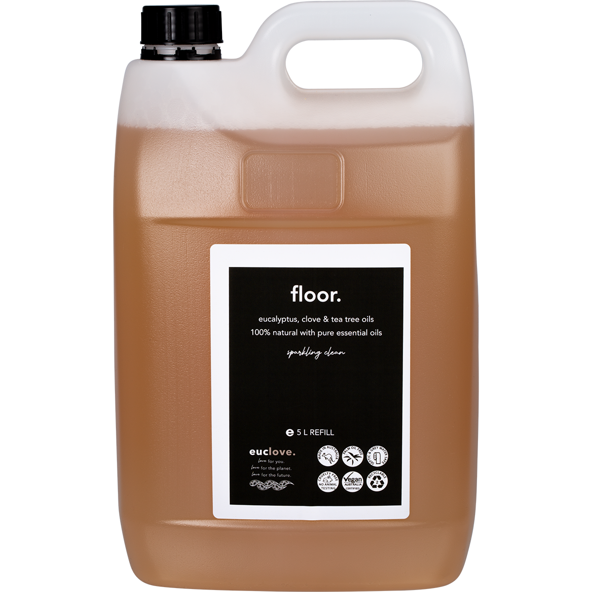 5L bottle of Euclove Floor Cleaner with Eucalyptus, Clove, and Tea Tree oils on a white background.