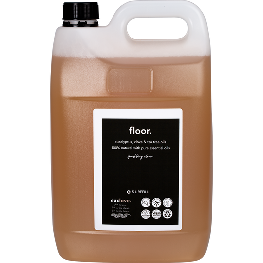 5L bottle of Euclove Floor Cleaner with Eucalyptus, Clove, and Tea Tree oils on a white background.