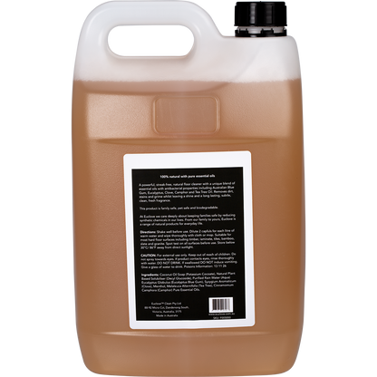 Back label of Euclove 5L Floor Cleaner bottle with ingredients, usage instructions, and Australian made logo.