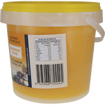 A 20 kg plastic bucket of Emdundi Botanicals Dharmachee Supreme Cooking Oil, showing the back label with nutrition information and barcode against a white background.