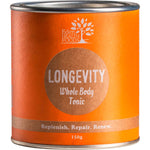 Eden Healthfoods Longevity Whole Body Tonic 150g tub featuring an organic herbal blend for general wellbeing.