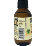 Side view of an Every Bit Organic Castor Oil 100ml amber bottle highlighting its pure, cold-pressed, and hexane-free features.
