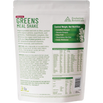 Back of Evolution Botanicals Organic Greens Meal Shake Smooth Berry pouch showing nutrition and ingredient details.