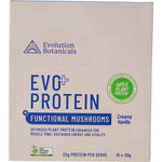 Pack of 15 Evolution Botanicals EVO+ Creamy Vanilla protein sachets with functional mushrooms.