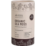 120 capsules of Evolution Botanicals Organic Sea Moss in a white tube with a black lid and botanical illustrations.