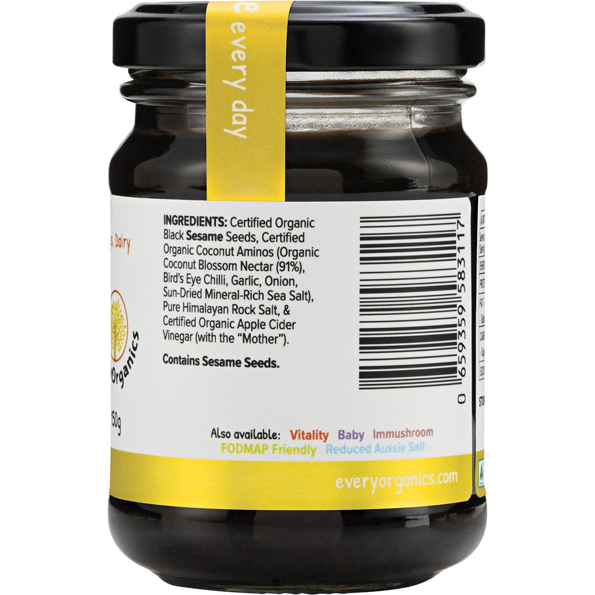 EveryOrganics EveryMite Original 150g jar shown from a right-side angle against a white background.