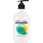 1L bottle of Earthwise Nourish Body Wash with Coconut, Shea Butter, and Manuka Honey, featuring a pump dispenser.