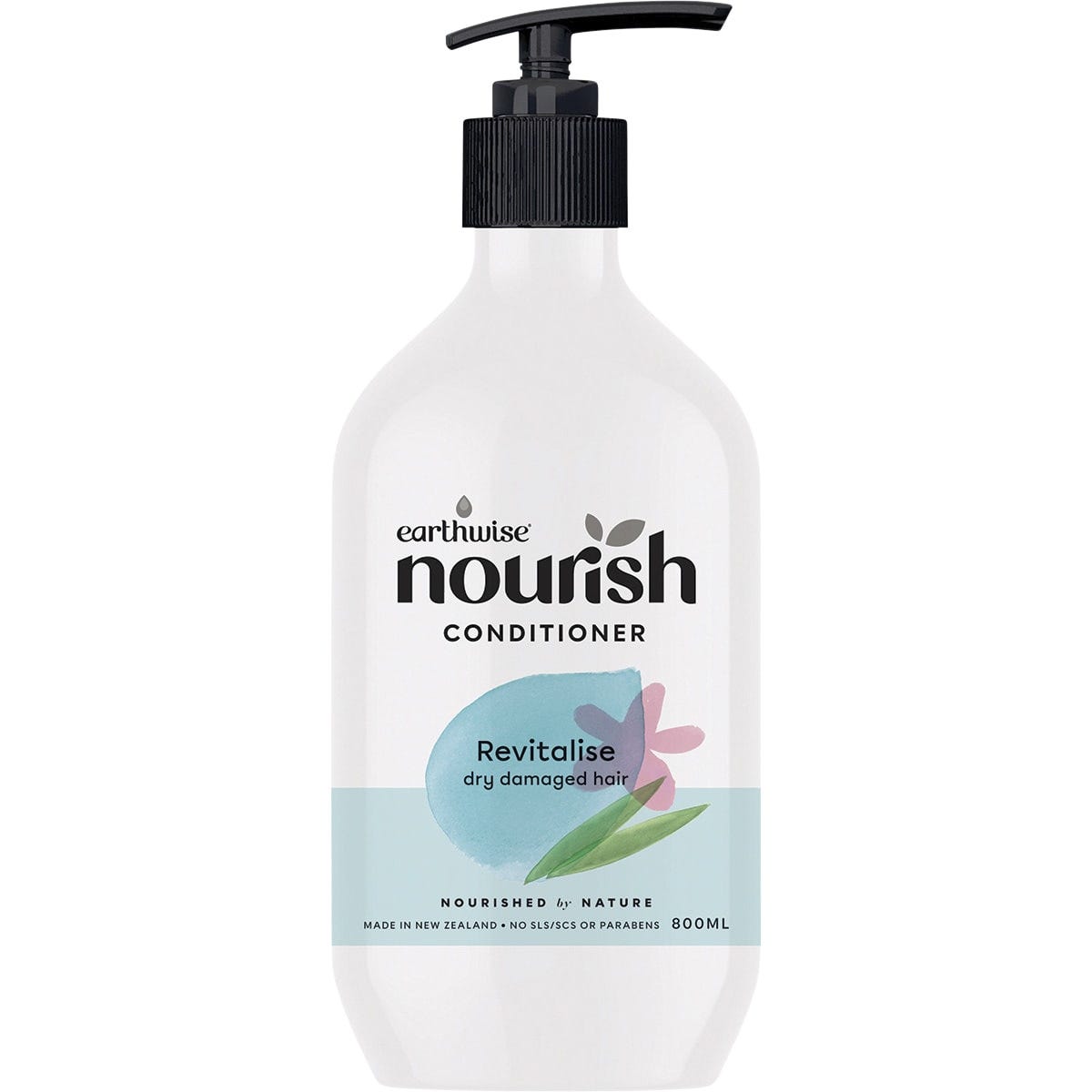 800ml Earthwise Nourish Revitalise Conditioner bottle for dry damaged hair with a pump dispenser on a white background.