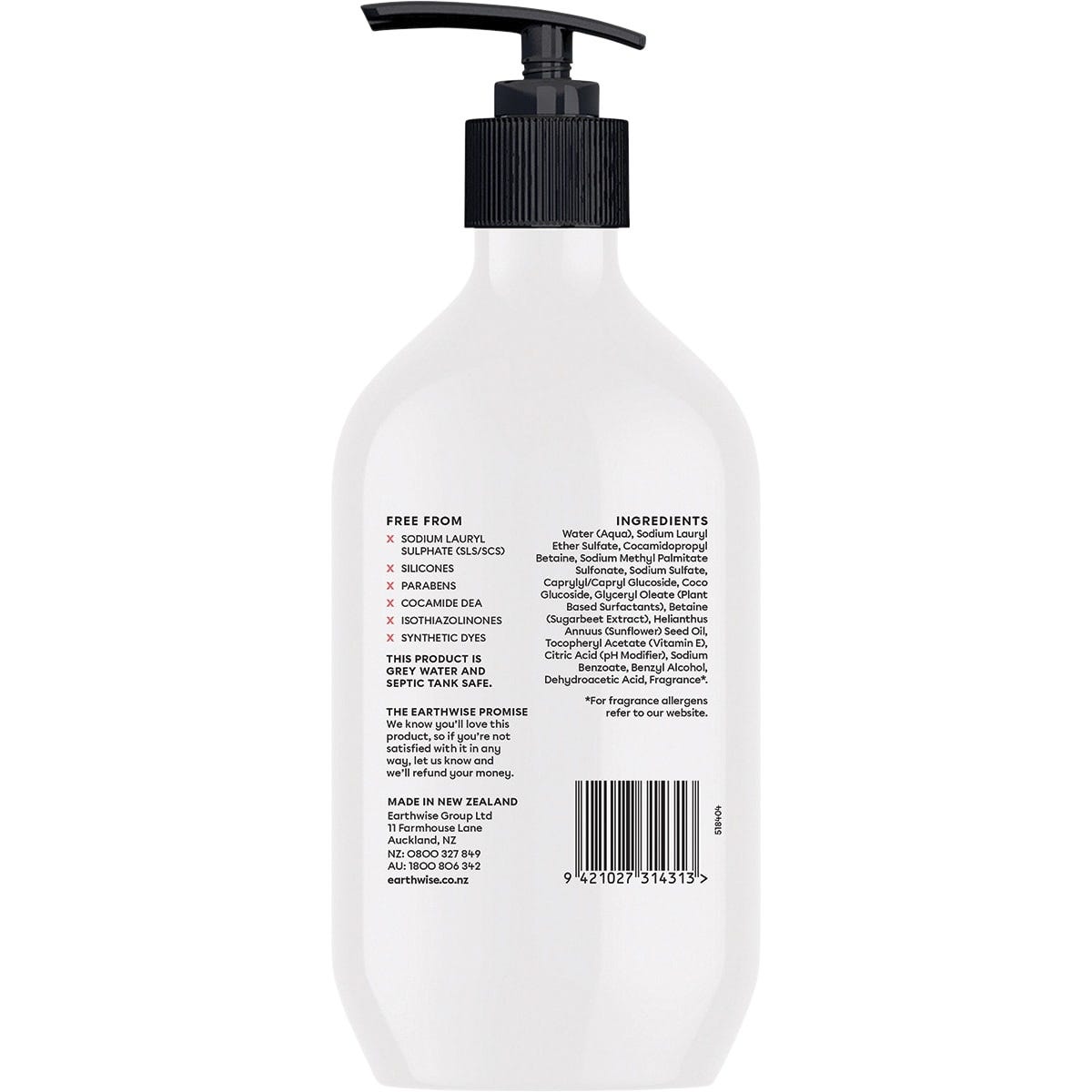 450ml bottle of Earthwise Nourish Berry Blossom Hand Wash featuring a pink label and pump dispenser.