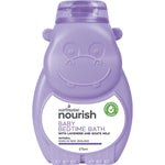 Earthwise Nourish Hippo Baby Bedtime Bath 275ml bottle with a purple hippo illustration and lavender on the label.