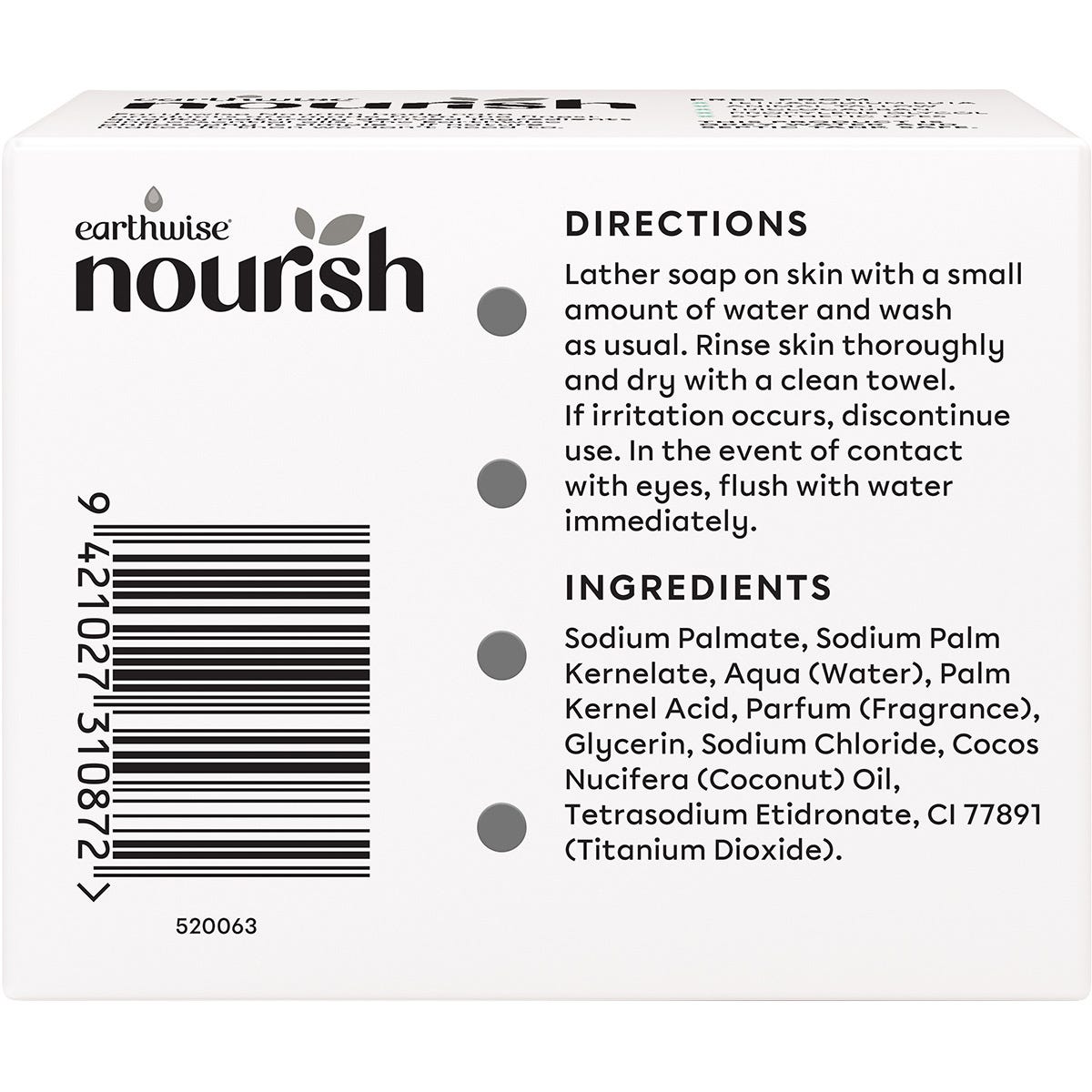 Earthwise Nourish Coconut and Gardenia natural soap 3-pack box showing three bars on a white background.