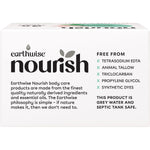 Side view of Earthwise Nourish Coconut and Gardenia soap box showing usage directions and free-from information.