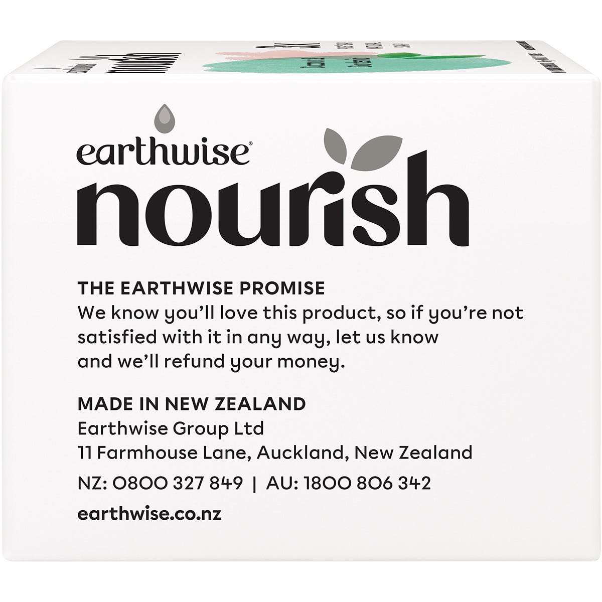 Side view of an Earthwise Nourish Coconut and Gardenia soap 3-pack box with product benefits and features.