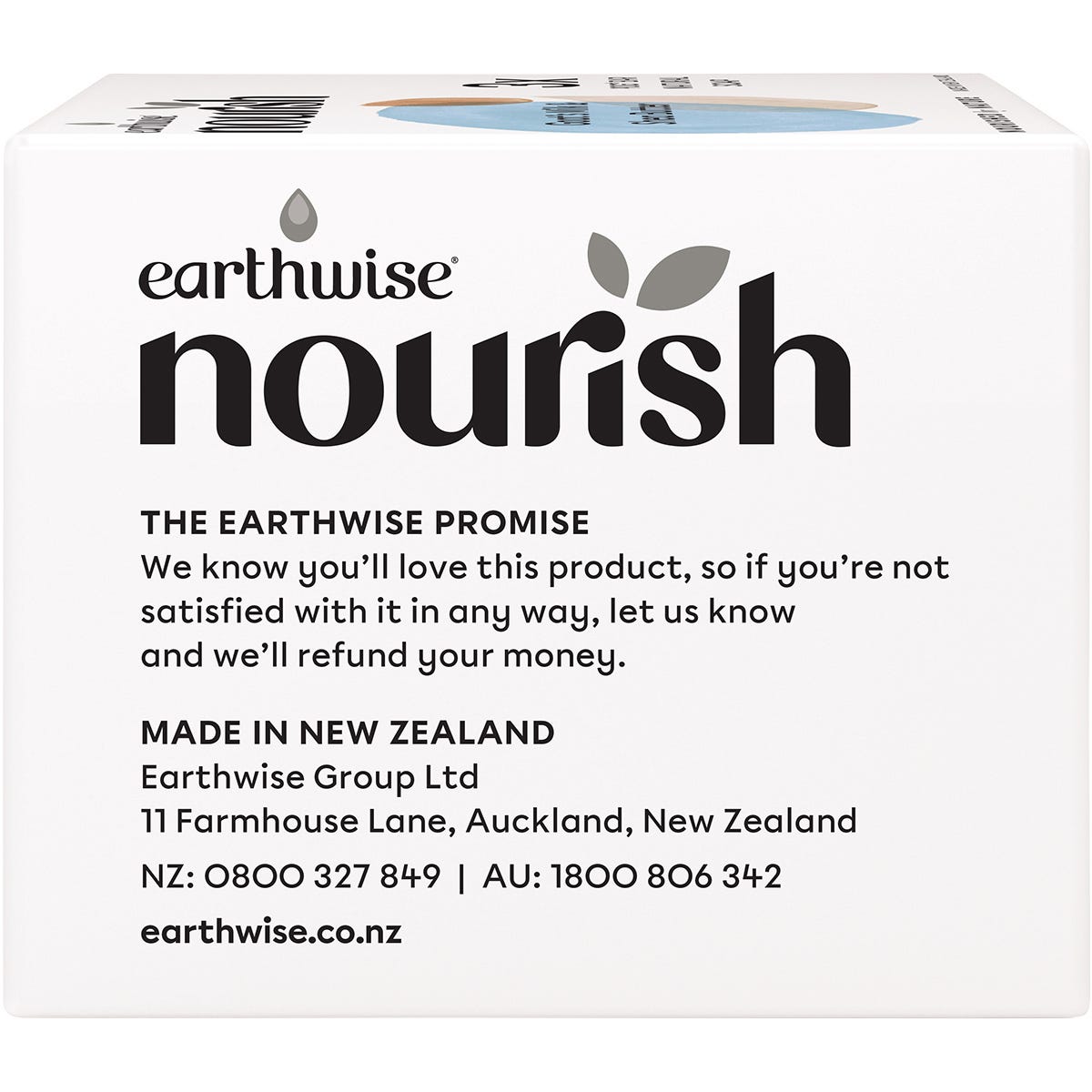 Side view of Earthwise Nourish Goat's Milk & Shea Butter soap 3-pack box showing product details and botanical designs.