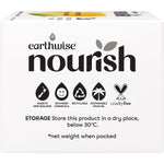 Back of Earthwise Nourish Lemongrass & Manuka Honey 3-pack soap box showing ingredients and directions.