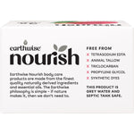 Back of Earthwise Nourish 3-pack soap box showing ingredients, directions, and environmental certifications.