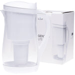White 1.5L Ecobud Gentoo plastic alkaline water filter jug with an easy-grip handle and a filter reminder in the lid.