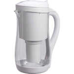 White Ecobud Gentoo 1.5L alkaline water filter jug with an easy-grip handle and a blue lid on a white background.