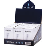 Nine white Ecobud Gentoo replacement water filter cartridges in three rows of three on a white background.