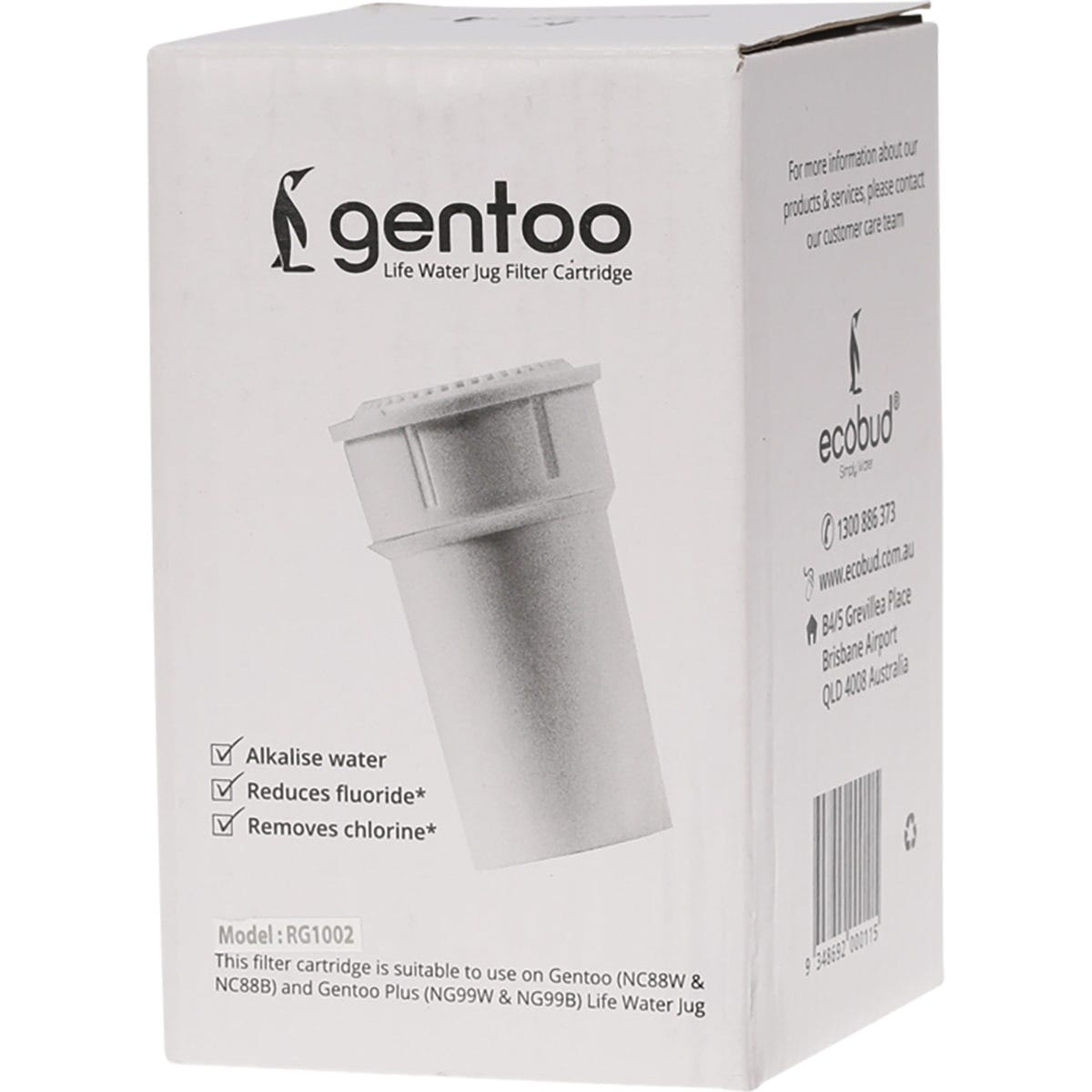 White Ecobud Gentoo replacement filter cartridge on a plain white background.