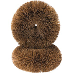Two round coconut fibre scourers with a cardboard header, highlighting their natural, biodegradable materials.