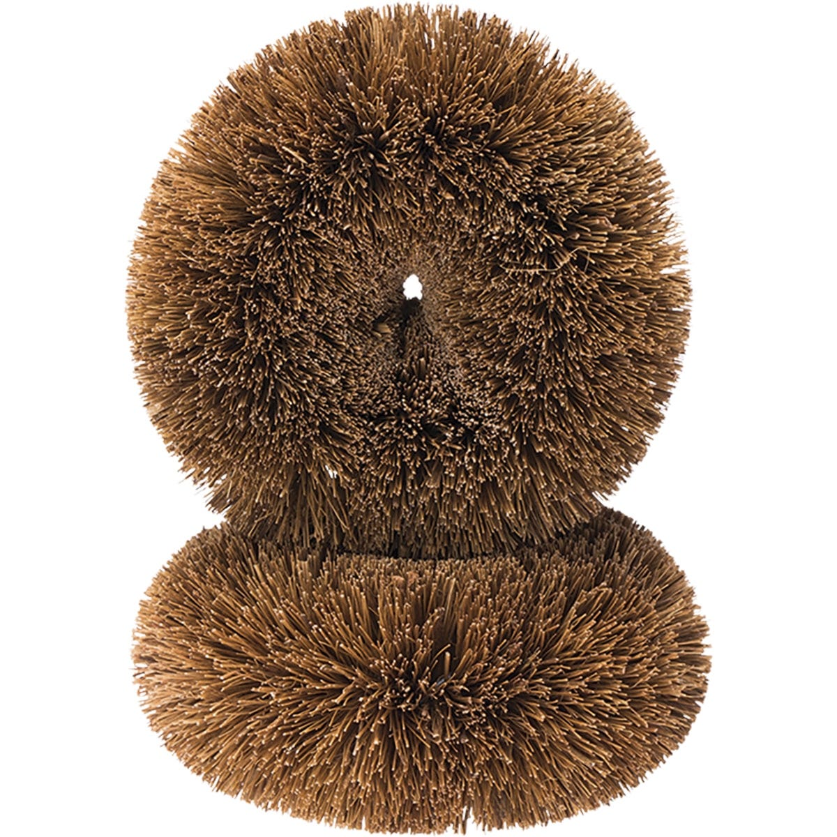 Two round coconut fibre scourers with a cardboard header, highlighting their natural, biodegradable materials.