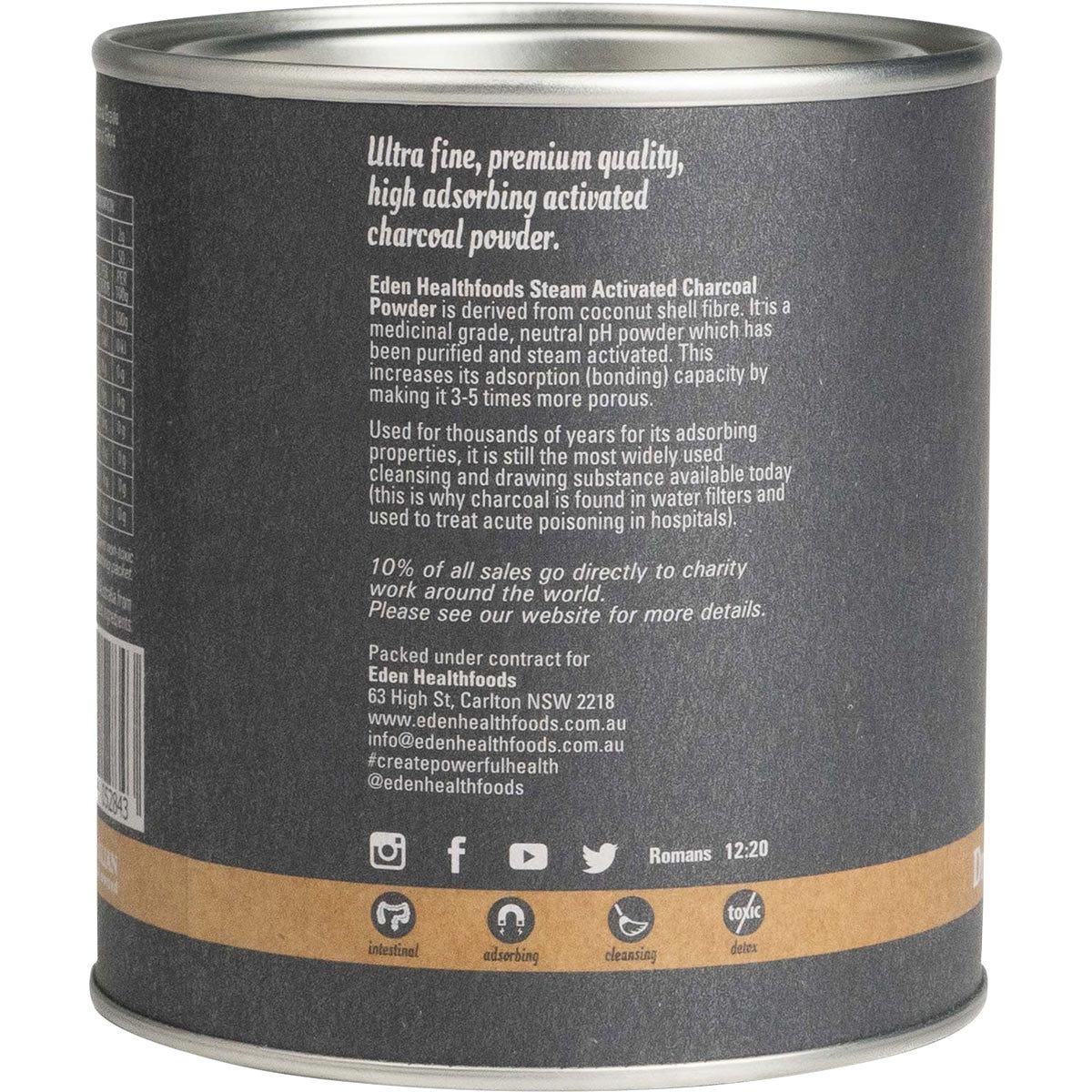 Eden Healthfoods Activated Charcoal Steam Activated Charcoal Powder 100g Payless 4 Organics