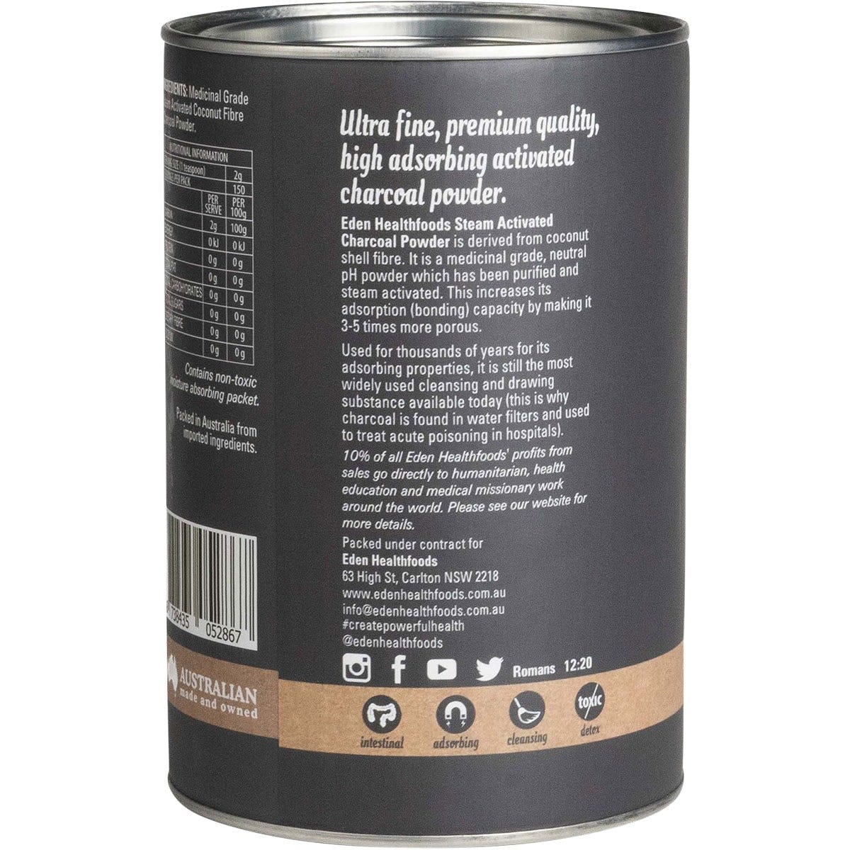 Eden Healthfoods Activated Charcoal Steam Activated Charcoal Powder 300g Payless 4 Organics