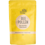 180g jar of Eden Healthfoods Bee Pollen Raw & Unprocessed featuring yellow granules on a white background.