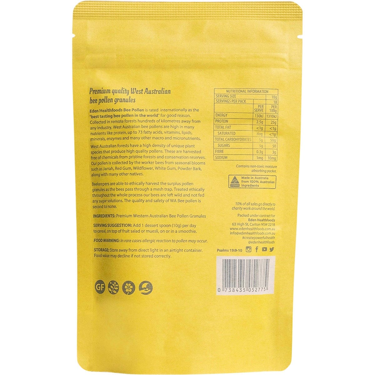 Eden Healthfoods Bee Pollen Raw & Unprocessed 180g Payless 4 Organics