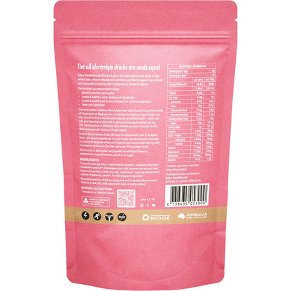 180g tub of Eden Healthfoods Electra-Lyte Watermelon and Berry powder with Celtic sea salt on a white background.