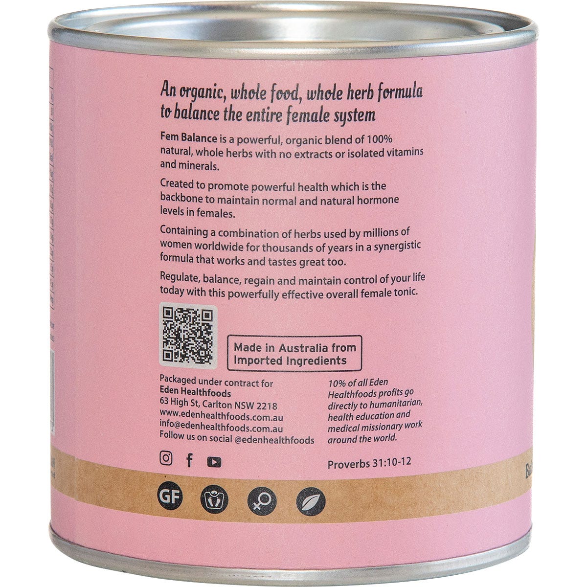 Eden Healthfoods Fem Balance 150g Payless 4 Organics