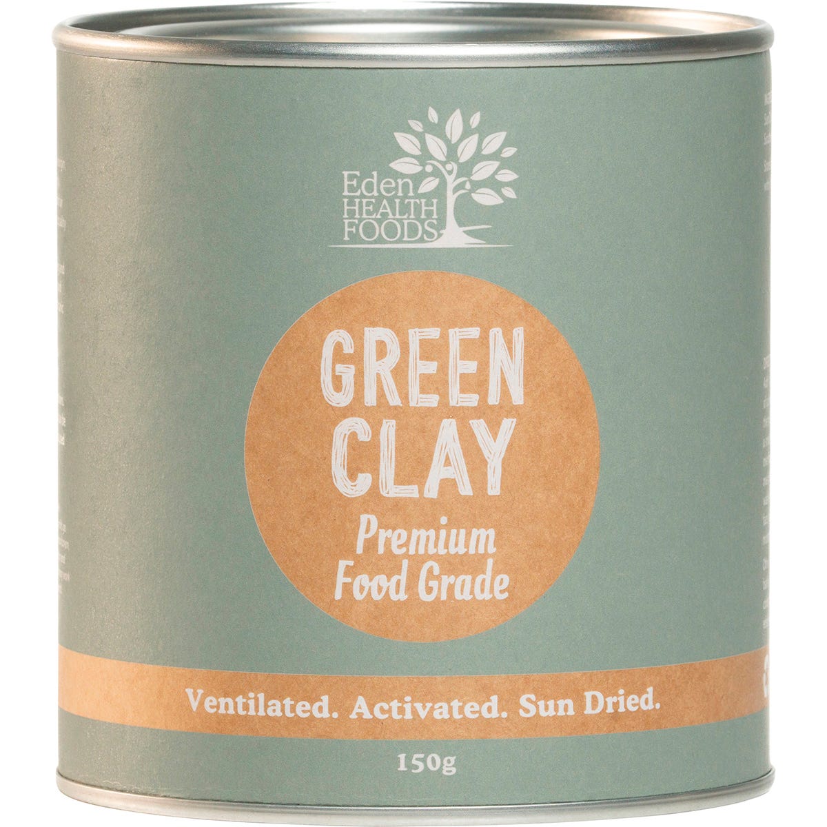 150g tub of Eden Healthfoods Green Clay with a green label featuring botanical illustrations on a white background.