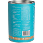 Side view of Eden Healthfoods Superfood Greens Powder 1kg tub showing nutritional facts and botanical illustrations.