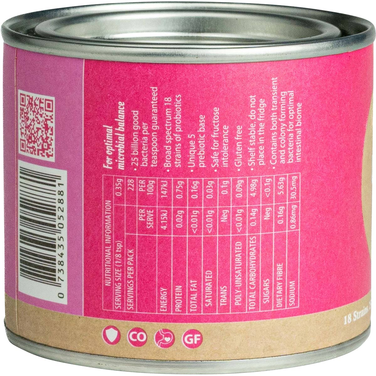 80g tin of Eden Healthfoods Ultimate Biotic powder shown with a measuring scoop on a white background.