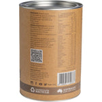 Back of Eden Healthfoods Ultimate Chocolate Protein 1kg tub with nutrition facts and amino acid profile.